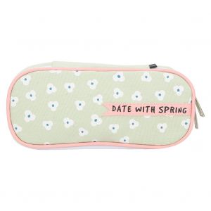 Trousse de maquillage tendance pour etudiante, en toile imprimee, avec fermeture eclair, trousse a crayons (vert clair) - Neuf