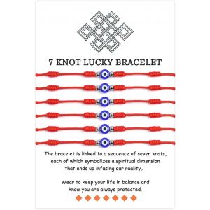 Eryi-6 Pièces Bracelet Fil Rouge Bracelet Porte Bonheur Femme Homme Bracelet Mauvais Oeil Bracelet 7 Noeuds Oeil Turc Bracelet Kabbale Porte-Bonheur Cadeaux Pour Couples Famille Amis Hommes Femmes - Neuf