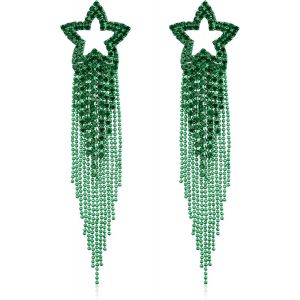 Kal-Boucles D'oreilles &Agrave; Pampilles Strass &Eacute;toile Cristal Scintillant Franges Gouttes Pendantes Lustre Boucles D'oreilles Clair Ton Argent - Neuf