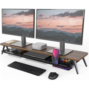 Réhausseur d'Écran d'Ordinateur 108 cm - 2 Niveaux Grand Moniteur Stand en Bois - Support d'Ordinateur,Moniteurs,TV,PC,Imprimante - Charge de 50kg (Noir) - Neuf
