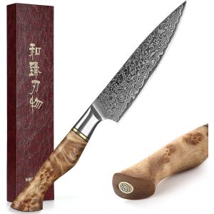 Checarzhn--No1-Couteau Universel, Acier Damas Couteaux D'office, Multifonctionnel Couteau À Fruits, Figured Sycamore Wood Handle - Neuf