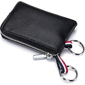 Porte-monnaie en cuir pour homme,mini double porte-cl&eacute;s change porte-cartes de poche noir - Neuf