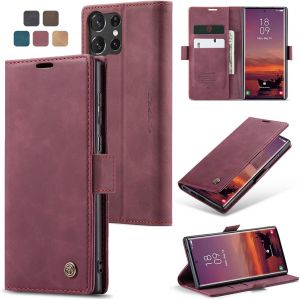 Maa-Coque Samsung Galaxy S25 Ultra 5g Housse Antichoc En Cuir Pu Premium Fentes Cartes Etui Pochette De Portefeuille Avec Fonction Support À Rabat Housse Samsung Galaxy S25 Ultra 5g - Vin Rouge - Neuf