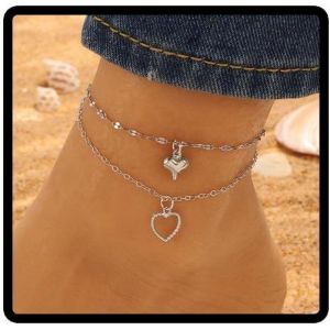 Kal-Bohème Plage Cristal Chaîne De Pied Perles Amour Bracelet Chaîne De Pied D'été Accessoires Pour Les Femmes Et Les Filles Bijoux (Argent 2) - Neuf