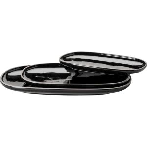 Checarzhn--No1-Série Isora Ensemble De 3 Assiettes De Service Modernes En Céramique De Qualité Supérieure En Grès, Noir - Neuf