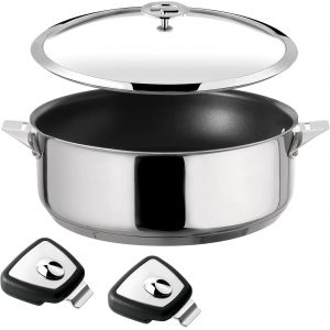 Subzonal-Cuisinox - Eclipse - Sauteuse 24 Cm Rev&ecirc;tement C&eacute;ramique - Fond Encapsul&eacute; - Compatible Tous Feux Dont Induction - Acier Inoxydable 18/10 - Finition Miroir - Couvercle - Anses Amovibles - Neuf