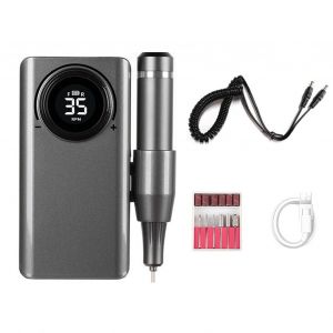 Kit de perceuse a ongles portable avec ecran LCD, lime a ongles electrique multifonctionnelle, batterie externe pour le polissage, gris - Neuf