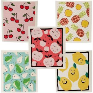 Eryi-Lot De 5 Chiffons Suédois Réutilisables, Respectueux De L'environnement, Absorbants, Réutilisables, Chiffons De Cuisine Respectueux De L'environnement Et Inodores (Fruits) - Neuf