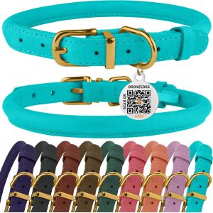 Eryi-Collier En Cuir Roulé Pour Chien Avec Étiquette D'identification Qr Colliers Ronds Souples Ajustables Pour Petits Moyens Grands Chiens Chiot Chat (Turquoise, 35-41 Cm) - Neuf
