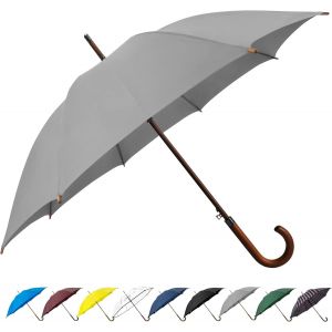 Parapluie Classique &Agrave; Poign&eacute;e En Bois Avec Ouverture Automatique Coupe-Vent Et B&acirc;ton Incassable 122 Cm - Neuf
