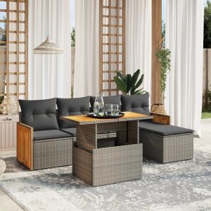 Prolenta Premium - Salon De Jardin 6 Pcs Avec Coussins Gris R&eacute;sine Tress&eacute;e - Neuf