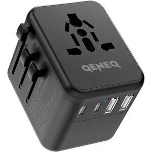 KALANKA-Adaptateur Prise Universelle Voyage International 5 in 1 Travel Adapter Internationale avec 2 USB 2 Type C et 1 AC Universel France vers UK USA Australie Thailande Japon (Noir) - Neuf