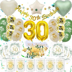 Ayuhr-Decoration Anniversaire 18 Ans Fill Garcon, Decoration Table Happy 18th Birthday Personnalisés Cadeau Echarpe Bannière Serviette Lanterne Confetti Ballon Vert Et Or (Kit Deco Anniversaire 18 An - Neuf