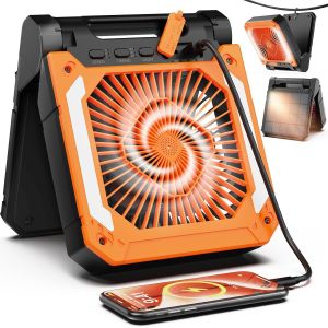 Ventilateur De Camping Usb 20000 Mah, Ventilateur Solaire Batterie Rechargeable, Ventilateur Tente Pince Portable Avec Lumière Led, Minuterie, 3 Vitesses, Ventilateur De Bureau Pou[VEN750419] - Neuf