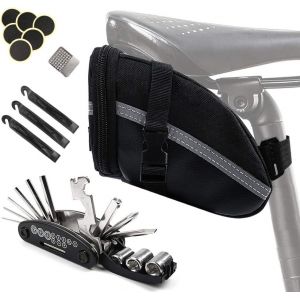 Letnerny-Trousse Outils De Vélo, Sacoche De Selle De Vélo, Sac Vélo Réparation 16 En 1 Avec Bande Réfléchissante Pour Vtt, Cyclisme Et Voyageurs - Neuf