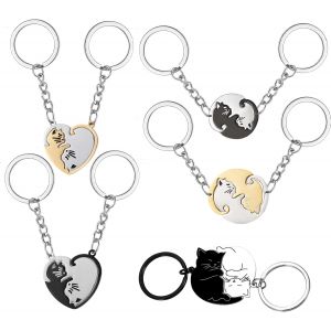 Kal-10 Pièces Porte-Clés Couple De Chats Mignon Porte-Clés Amitié En Forme De Chat Pendentif Puzzle Séparable Assorti Keychain Pour Couple Saint Valentin Anniversaire Et Cadeau D'anniversair - Neuf