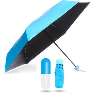 Mini Parapluie Pliant- Parapluie De Poche Ultra-Léger Compact Portable Séchage Rapide Résistance Aux Uv Anti-Vent Boîte De Capsule/Pendentif,Pour Voyage Golf Randonnée Bleu - Neuf