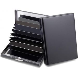 Lot de 2 porte-cartes de crédit RFID en métal, étuis de protection pour cartes de crédit, porte-cartes de visite, pour hommes et femmes, coffret cadeau (noir) - Neuf