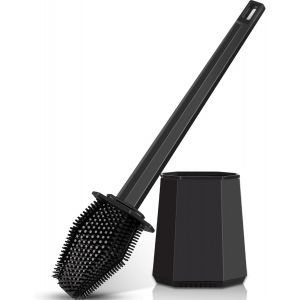 Brosse WC avec support,support de tabouret en silicone à séchage rapide avec support mural pour salle de bain,toilettes d'invités,noir - Neuf