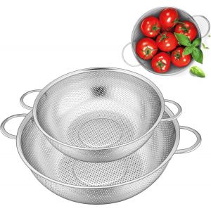 Eryi-Lot De 2 Passoires De Cuisine Avec Poignées Diamètre 22 Cm, Passoire À Pâtes 19 Cm En Inox, Panier Passoire Dessus, Pour Égoutter Les Pâtes, Légumes Et Fruits, Riz, Passe Au Lave-Vaisselle - Neuf