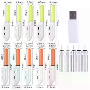 Lot de 10 batons lumineux electroniques avec pince a piles pour canne a peche, lampe incandescente, piles CR322/CR425, materiel de peche de nuit, A578 - Neuf
