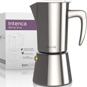 Cafetière Italienne Inox Intenca Pour Café Expresso Corsé En Inox Finition Argentée, Pour 6 Tasses, Tous Feux Dont Induction, Cafetière Italienne Pour L'induction - Neuf