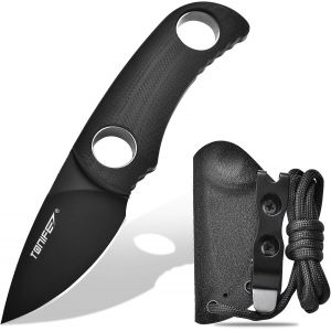 Ytfhg-Runer Couteau De Cou Fixe Avec Fourreau Et Lanière,4,7cm Lame Full Tang Edc Couteau De Cou Pour L'extérieur (Noir+Noir Titane) - Neuf
