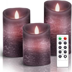 SJZG-Bougies Led [3 Pcs] Sans Flamme, En V&eacute;ritable Cire, T&eacute;l&eacute;commande, Bougies D'Ext&eacute;rieur, Flamme Vacillante, Minuterie De Contr&ocirc;le, D&eacute;coration D'Ambiance Int&eacute;rieure & No&euml;l, Mariage, F&ecirc;te (Violet) - Neuf