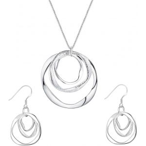 Parure Argent Femme, Plaqu&eacute; Argent Cercle Ensemble Collier Pendentif Boucle D'oreilles G&eacute;om&eacute;trie, 2 Pi&egrave;ces Bijoux Fantaisie Set Pour Femmes Et Filles - Neuf