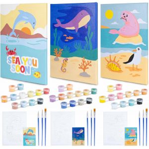 ERYI-Peinture Numero Enfant Animaux Marins Lot 3 Toiles Peinture Par Numero Océan Cadeau Enfant, Kits De Loisirs Créatifs, Activites Manuelles Pour Garçon, Paint By Numbers, Jouet Garcon Fille - Neuf
