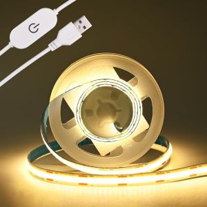 Bande Lumineuse Led Cob 5 V-Bande Usb-320 Led/M-Intensité Variable-Rétroéclairage Tv Usb-Ruban Flexible Sous Meuble-Pour Chambre À Coucher (Blanc Chaud 3000 K,1 M) - Neuf