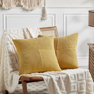 Eryi-Lot De 2 Boho Housse De Coussin 35x35 Curcuma,À Motif Croisé Decoration Housses De Coussin En Velours Côtelé,Douillet Taie D'oreiller Housse Coussin Moderne Pour Canapé Chambre Chaise Lit - Neuf