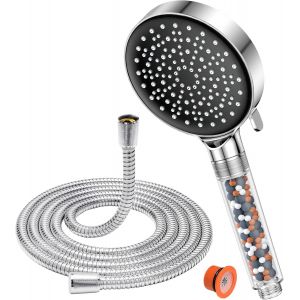 KAL-Pommeau De Douche Avec Tuyau 1,8 M- Pommeau De Douche Avec Filtre - Pommeau De Douche Haute Pression Avec 6 Types De Jets, Pommeau De Douche Avec Tuyau, Chrome - Neuf