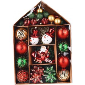 (Rouge + Vert) Ensemble de 70 décorations pour sapin de Noël, boules de Noël incassables, assortiment de décorations à suspendre, idéal pour les mariages, les fêtes de fin d'année et Noël - Neuf