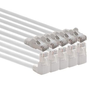 Câble réseau Cat.6 angle 90 degrés 2m - blanc - paquet de 5 - Câble patch Cat6 (SFTP PIMF) 1000Mbit/s connecteur Rj 45-5 x 2m mètres blanc - Neuf