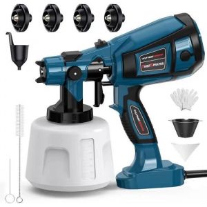 Pistolet &agrave; Peinture Electrique HVLP 1000W 1400ML avec 4 Buses et 3 mod&egrave;les pour Meubles, Armoires, Murs de Cl&ocirc;ture, Portes, DIY - Neuf