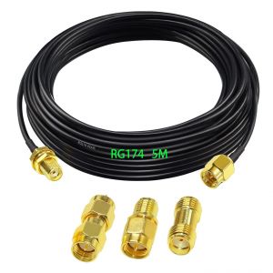 Adaptateur SMA M&acirc;le Femelle, RG174 C&acirc;ble Coaxial RF SMA 5m, Rallonge Antenne WLAN, C&acirc;ble d'Extension pour Antenne Male/Femelle (50 Ohm) + 3 Pi&egrave;ces Adaptateurs Coaxiaux RF - Neuf