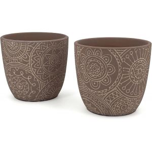 Eryi-Paire De Pots En Terre Cuite Décorés De Café | Diamètre 12,5 Cm | Pots Pour Fleurs Et Plantes D'intérieur Et D'extérieur | Porte-Pot Élégant Pour Maison, Jardin, Balcon - Neuf