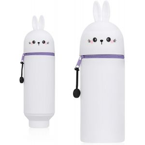 ERYI-Trousse À Crayons En Silicone 2 En 1, Kawaii, Trousse À Crayons, Trousse À Crayons, Porte-Stylo, Trousse À Crayons Pour Fille Et Garçon, Lapin Blanc, Mignon - Neuf