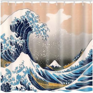 Petit rideau de douche avec crochet (vague 180 &times; 180 cm), de haute qualit&eacute;, imperm&eacute;able et anti-moisissure, facile &agrave; nettoyer, belle impression - Neuf