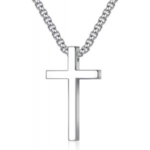 Kal-Chaine Croix - 2 Pcs Collier Croix Homme Chaine Pendentif Croix Acier Inoxydable Bijoux Croix Pour Homme Et Femme,Cadeau Pour Anniversaire,Noël,Pâques,Thanksgiving - Neuf
