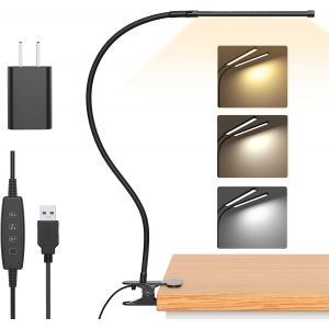 Lampe de Bureau LED Noir à 77 LED, 3 Températures de Couleur et 10 Niveaux de Luminosité, Col de Cygne Flexible de 70 cm, Pince Stable, Alimentation USB, Plastique ou Polycarbonate - Neuf