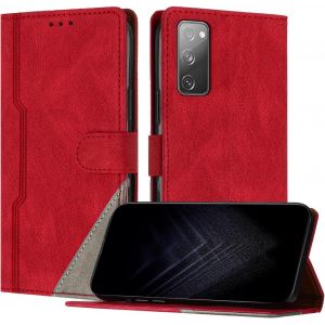 KAL-&Eacute;tui Pour Samsung Galaxy S20 Fe, Housse En Cuir Pu Avec [Protection Antichoc Tpu] [Fonction Support] [Porte-Cartes ] Antichoc Magn&eacute;tique Coque Pour Galaxy S20 Fe - Rouge - Neuf