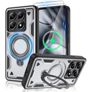 SJZG-Xiaomi 14T Pro - Coque De Protection Compatible Avec Magsafe Anti-Vibration - Avec 2 Films De Protection Hd - Magn&eacute;tique - Support Rotatif &Agrave; 360&deg; - Pour Xiaomi 14T Pro - Gris - Neuf