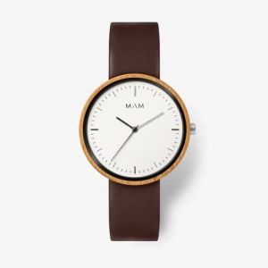 Montre En Bois Mam Originals - Plano 650 - Bambou - Cadran Blanc - Quartz - Cuir Recycl&eacute; - Verre Saphir - Neuf