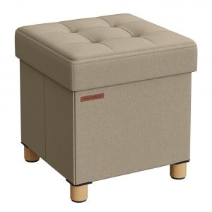 Pouf coffre de rangement tabouret avec repose-pieds pliable banc avec rangement 38 x 38 x 40 cm pour salon chambre marron Helloshop26 12_0007288 - Neuf