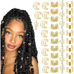Asas-40 Pièces Bijoux Cheveux Tresse Doré,Bijoux De Cheveux,Bague Cheveux,Dreadlocks En Aluminium,Perles Et Boucles Pour Tresse,Bijoux Cheveux Doré Pour Femmes Hommes (Doré) - Neuf