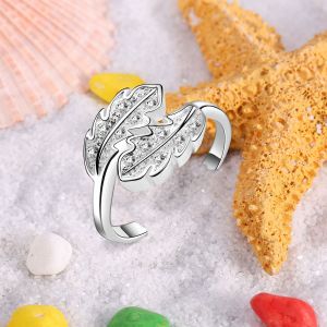 Bague Tendance En Cuivre Plaque Argent Avec Zircon En Forme De Feuille (7#) - Neuf
