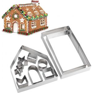 Kit de maison en pain d'épice,10pcs 3D en acier inoxydable Cookie Mold Cutters Set pour Noël - Neuf