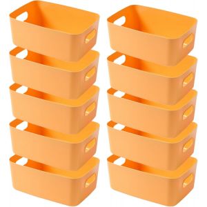 Boite Rangement Plastique,Boite De Rangement,Paniers Et Bo&icirc;tes De Rangement Avec Poign&eacute;es,Bac De Rangement Pour Cuisine,Salle De Bains,Bureau (Jaune, 25&times;17&times;10Cm/10 Pack)[APP8809439] - Neuf